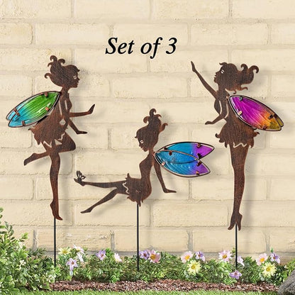 Charming Colorful Wing Fairy Metal Stakes, Outdoor Garden Patio Lawn Yard Decor