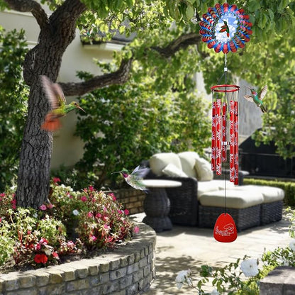 Wind Chimes for Outside, Wind Chime with Animated Hummingbird Spinner, 33" Memorial Windchimes Outdoor - Rustproof, Soothing Melody, Ideal for Garden Decoration Yard Decor Gift for Men Women