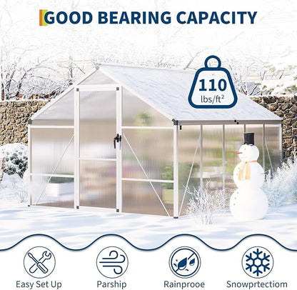 8x10 FT Greenhouse, Greenhouses for Outside, Polycarbonate Greenhouse with Aluminum Frame, Lockable Door and Ajustable Roof Vent for Backyard, Green Houses for Outside Garden Backyard, Patio