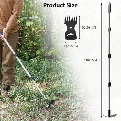 Mitclear Weed Remover Tool with Long Handle(58IN), 2-in-1 Hand Weed Puller with Rake & Garden Hoe Combo for Gardening, Manual Weeding Tools for Gardens, Yards, Patios, Lawns, and Paved Areas