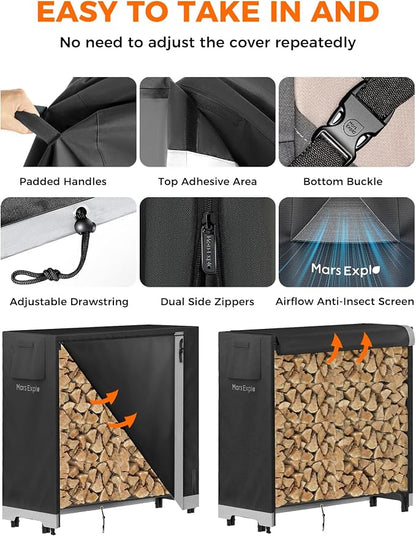 3ft Firewood Log Rack with Cover Outdoor, Heavy Duty Indoor Outdoor Firewood Storage Log Rack with Cover Combo Set Black