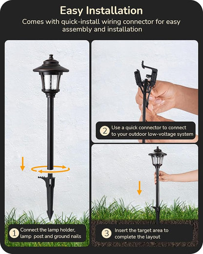 EDISHINE Low Voltage Landscape Lighting, 12V 3W 120LM 3000K Seed Glass Outdoor Landscape Path Lights with Connectors, ORB Waterproof Electric LED Pathway Light Wired for Walkway Garden Yard, 4 Pack