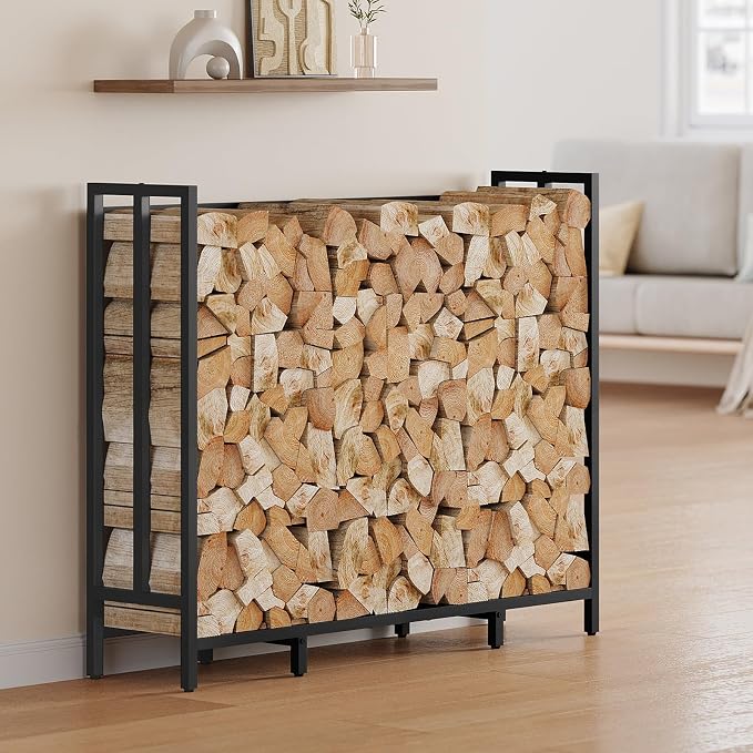 MAHANCRIS 4FT Firewood Rack Outdoor with Cover, Firewood Storage Log Rack | Heavy Duty Wood Storage Holder, 600D Waterproof Oxford Cover and Zipper, Wood Rack for Fireplace, Indoor Firewood Storage
