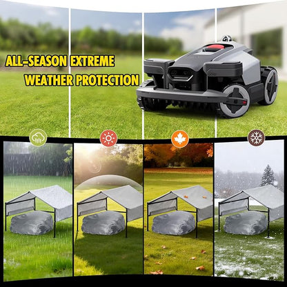 Robot Mower Garage + Waterproof Cover, 32"x30"x26" | Heavy Steel Frame | Thickened 600D Oxford Fabric Sun Resistant Dustproof Shelter, Fits Husqvarna, Mammotion, Segway, WORX, ECOVACS, MOVA & more