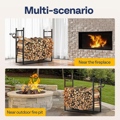 VIVOHOME 3ft Heavy Duty Indoor Outdoor Firewood Storage Log Rack with Kindling Holder