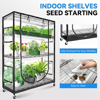 JESLED Indoor Greenhouse with Grow Light, 35.4x13.8x59IN | 3FT Full Spectrum 5000K LED, Seed Starting, Tiered Lighting Control, Built-in Timer & Thermo-Hygrometer