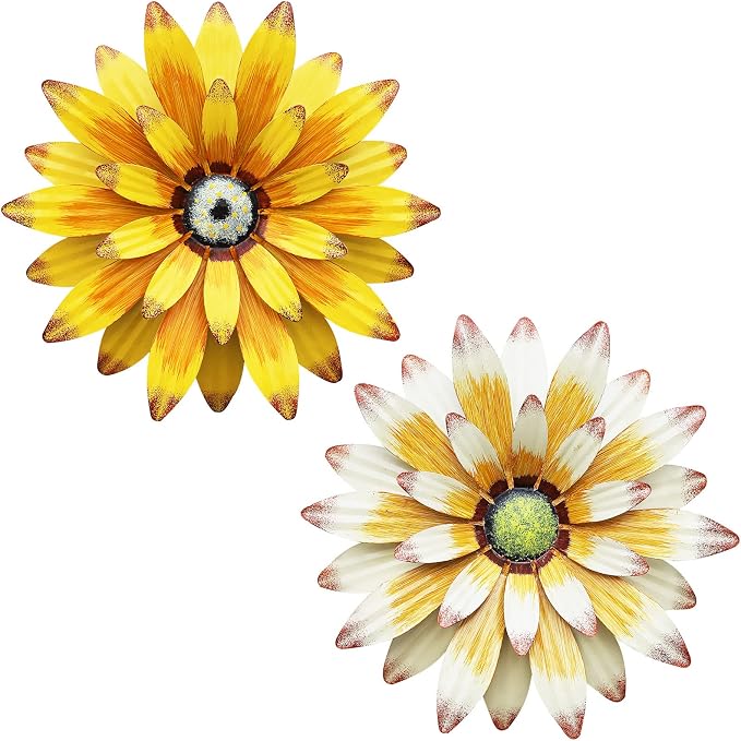 WKHOMEDECO Farmhouse Metal Flowers Wall Decor Inspirational Daisy Wall Decor Hanging for Indoor Outdoor Home Bedroom Living Room Office Porch Patio Garden Fence 13Inch,outdoor wall decor,Handmade