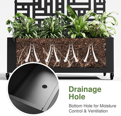 Casaphoria Metal Raised Garden Bed with Trellis and Wheels, 72"x47"x16" Planter Box for Climbing Plants, Vegetables & Vines, Features Drainage Holes and Privacy Screen (Black-Helen)