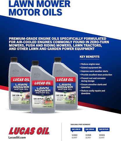Lucas Oil 11314 SAE 10W-40 Lawn Mower Motor Oil - 1 Quart (Pack of 6)