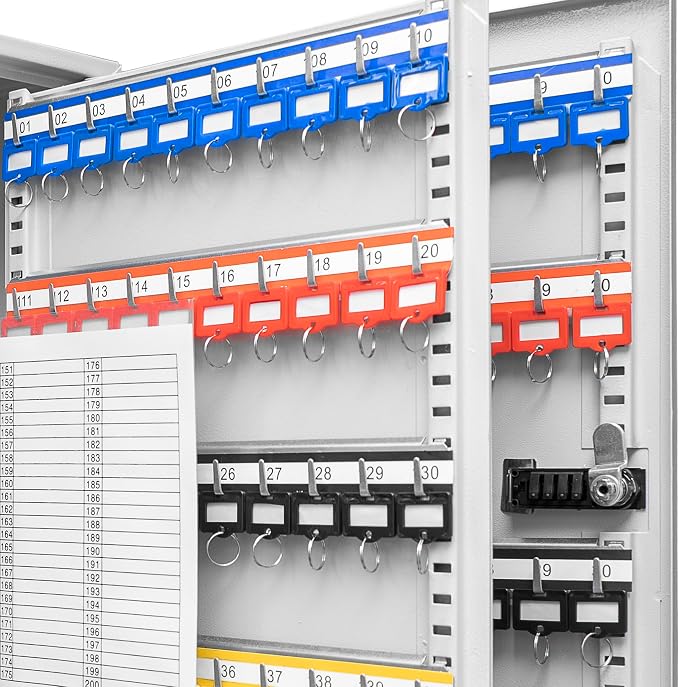 BARSKA Labeled Key Shelves with 201-300 Numbered Hooks for Key Cabinets