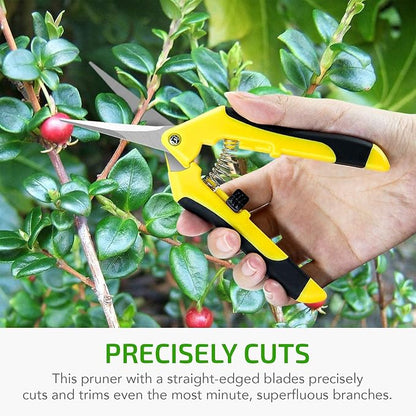 iPower 6.5 Inch Gardening Scissors Hand Pruner Pruning Shear with Straight Stainless Steel Blades, Yellow, 1-Pack
