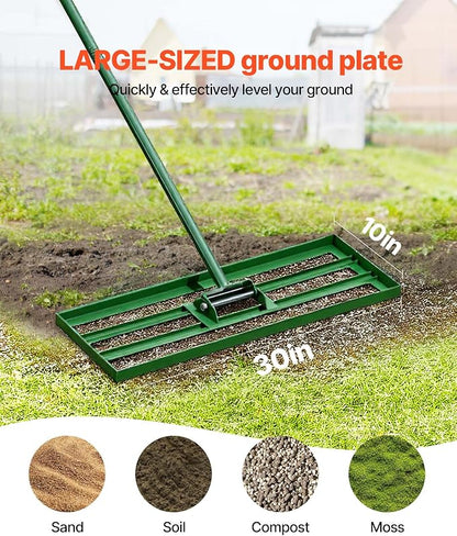 VEVOR Lawn Leveling Rake, 30"x10" Level Lawn Tool, Heavy-Duty Lawn Leveler with 78" Steel Extended Handle, Yard Leveling Rake Suit for Garden, Golf Lawn, Farm