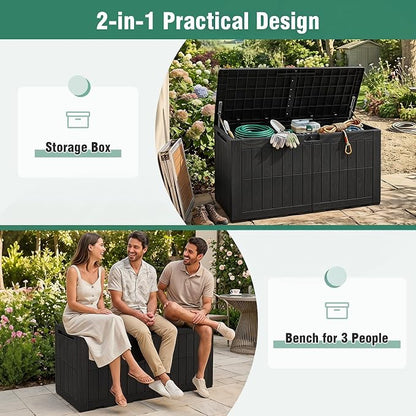 Tangkula 120 Gallon Outdoor Storage Box, Waterproof PP Resin Patio Storage Box with Lockable Lid for Indoor & Outdoor Use, 2-in-1 Rattan Design Deck Box for Cushions, Garden Tools