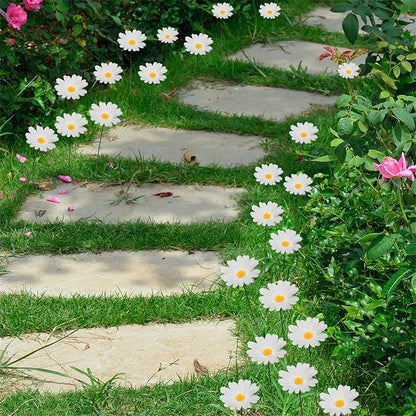 20pcs Daisy Flower Stakes 12Inch Garden Stakes Decoration Yard Lawn Ornaments Waterproof Flower Pot Indoor Outdoor Yard Stakes for Signs