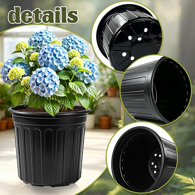 20 Pack 3 Gallon Plant Nursery Pots,Plastic Seedling Pot with Drainage Holes,Large Flexible Garden Flower Plant Container for Indoor Outdoor Plants,Potting,Cuttings,Transplanting,Black