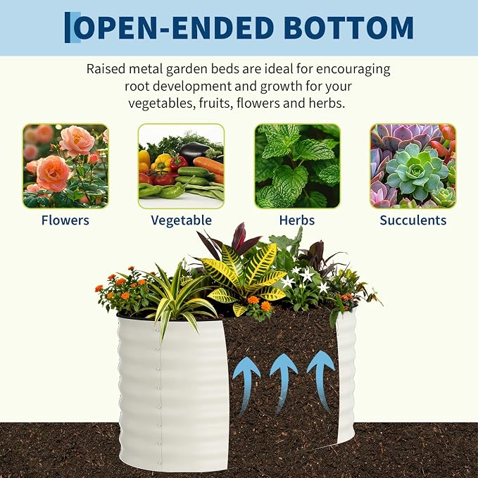 Garvee 2 Pack 4x2x2ft Galvanized Raised Garden Bed Kit, Oval Metal Planter Boxes with Anti-Cut Safety Edges, Rust-Resistant Deep Root Planters for Outdoor Vegetables, Flowers, Herbs, Beige