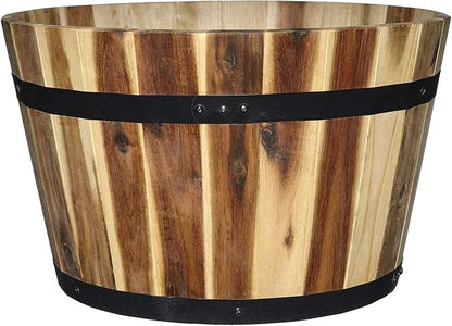 16" Whiskey Barrel Planter, Acacia | Stylish Flower Plant Pots, Indoor & Outdoor Planter, Weather-Resistant, Great for Patio, Home & Garden Decor Accent