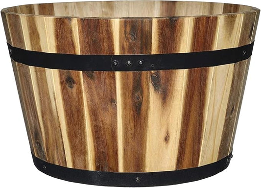 16" Whiskey Barrel Planter, Acacia | Stylish Flower Plant Pots, Indoor & Outdoor Planter, Weather-Resistant, Great for Patio, Home & Garden Decor Accent