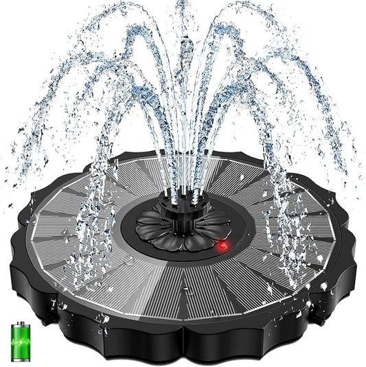 Yzert Solar Fountain with 2000mAh Battery & Innovative Indicator Works in Cloudy Day, 3.5W 2026 Glass Solar Water Fountain Pump Flower Shape with 7 Nozzles for Bird Baths, Ponds, Outdoors (Black)