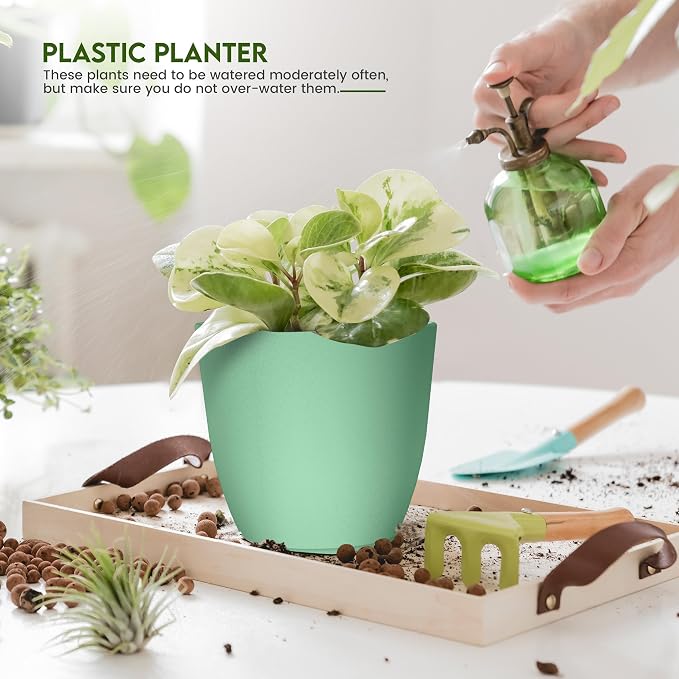 Utopia Home - Plant Pots Indoor with Drainage - 7/6.6/6/5.3/4.8 Inches Home Decor Flower Pots for Indoor Planter - Pack of 5 Plastic Planters for Indoor Plants, Cactus, Succulents Pot - Mint