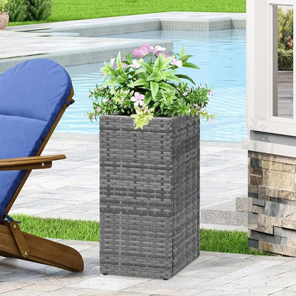 SUNNYPARK 2 Pack Tall Planters for Outdoor Rattan Square Box 12x12x24inch | All-Weather, Handmade PE Rattan, Removable Liner, Indoor Outdoor, Patio Porch Garden, Modern Design for Plants Flowers