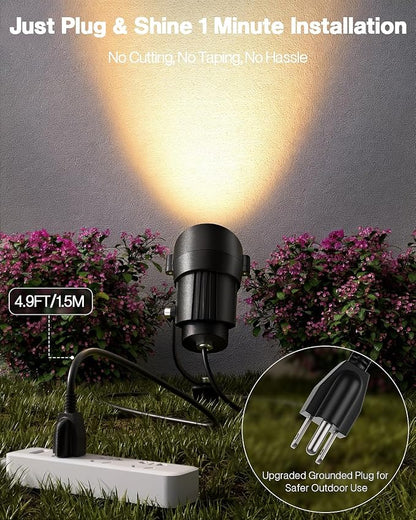 HIBOITEC 12W Spot Lights Outdoor 110V to 120V Landscape Lighting Waterproof Spotlight with 4.9ft 3-Plug LED Plug in Landscape Lights for Yard Garden Decorations 2900K 2 Pack