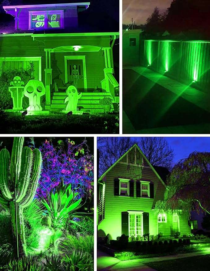 Green Landscape Lights Outdoor, 14 LED Landscape Lighting with US Plug, IP65 Waterproof Spotlights for Tree Yard Garden Pathway St. Patrick's Day Halloween Christmas Decor 4 Pack