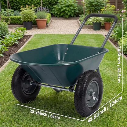 Garvee Wheelbarrow Garden Cart, Heavy Duty Home Utility, Dual-Wheel Home Garden Yard Utility Wheelbarrow Cart with Built-in Stand,(Green)