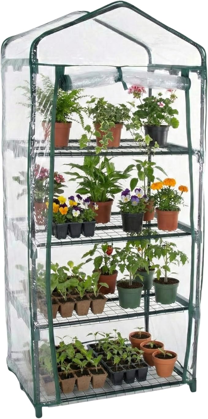 4 Tier Mini Greenhouse - Portable Greenhouse with Rust-Resistant Frame and PVC Cover for Indoor/Outdoor - 27.5x19x63-Inch Green House by Pure Garden