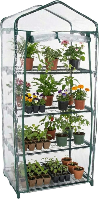 4 Tier Mini Greenhouse - Portable Greenhouse with Rust-Resistant Frame and PVC Cover for Indoor/Outdoor - 27.5x19x63-Inch Green House by Pure Garden
