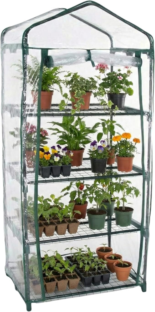 4 Tier Mini Greenhouse - Portable Greenhouse with Rust-Resistant Frame and PVC Cover for Indoor/Outdoor - 27.5x19x63-Inch Green House by Pure Garden