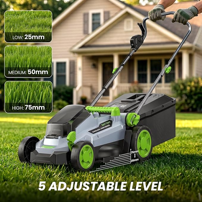 13 Inch Cordless Lawn Mower, 40V Electric Lawnmower for Garden/Patio/Yard | 2 x 20V 4.0Ah Battery, 13 inch Cutting Width, 5 Adjustable Height, 30L Grass Bag, Bagging Mode&Mulching Mode
