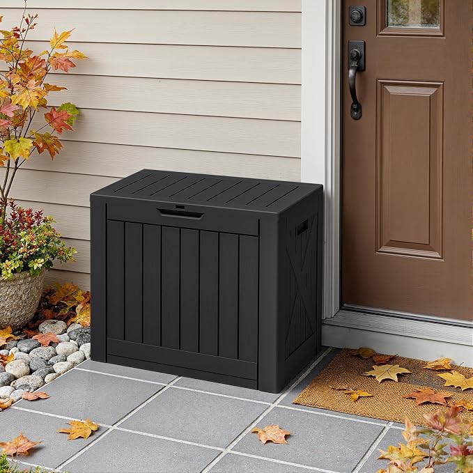 Greesum 40 Gallon Outdoor Package Delivery Box with Lock, Waterproof Secure Parcel Drop Box for Porch, Double-Wall Resin Storage, Black