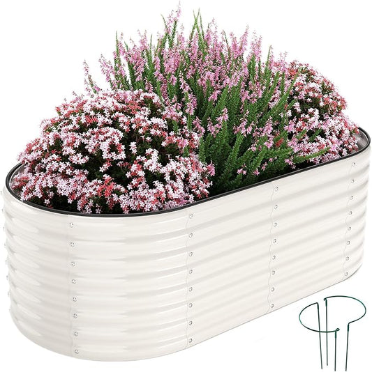 ZFHgarden Galvanized Metal Planter Round Raised Garden Bed Kit for Gardening Outdoor Garden Box Raised Flower Bed 1PC White 6X3X2FT