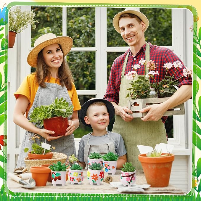 Leitee 24 Pcs Paint Your Own Ceramic Pot Bulk 2.76 in, Ready to Paint Small Pot Mini Succulent Planters Pottery Painting for Summer Classroom Craft Gift DIY Art Activity (Lovely Flowers)