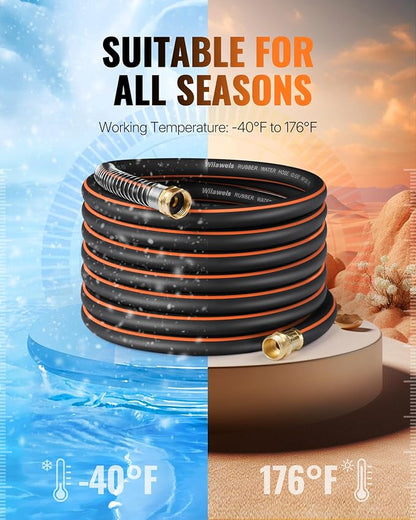 50FT x 5/8" Rubber Garden Hose, Heavy Duty Garden Water Hose, 300 PSI Working, 1000 PSI Burst, Swivel Handle with Stainless Steel Ring, 5-Layer Braided, All-Weather Outdoor Use, BG50GH06