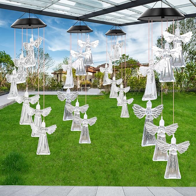 Solar Wind Chimes Outdoor Color Changing Lights, Gift for Women Mom Grandma Sister Best Gifts, Wind Chimes Unique Outdoor Garden Yard Decor (Angel)