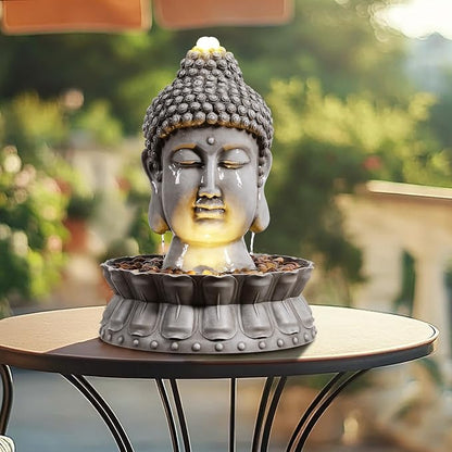 Kalona Buddha Water Fountain Outdoor with LED Lights, Buddha Statue Outdoor Garden Zen Fountain with Stones, Water Feature for Patio, Porch, Backyard, Lawn & Home Decor