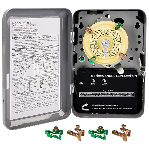 T101 Mechanical Timer Switch - 120V 2HP 40A SPST Electromechanical Timers, 12 ON/Off 24 Hour Timer with Tripper for Lights, Pool Pumps, Water Heater Fans & HVAC Systems