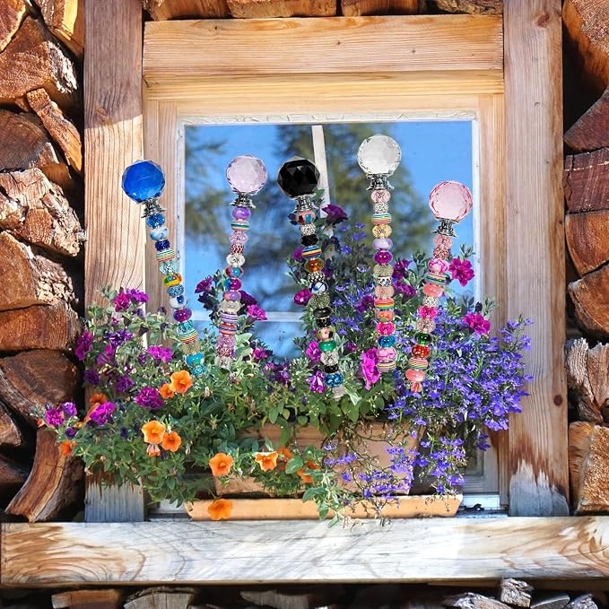 230 Pcs DIY Beaded Garden Stakes Kit with Crystal Stoppers | Garden stakes kit with beads colorful crystal stoppers, DIY fairy wands, garden decor, outdoor crafts
