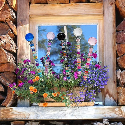 230 Pcs DIY Beaded Garden Stakes Kit with Crystal Stoppers | Garden stakes kit with beads colorful crystal stoppers, DIY fairy wands, garden decor, outdoor crafts