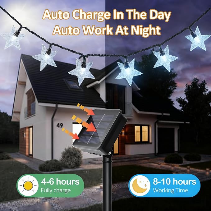 Twinkle Solar Star String Lights Outdoor Waterproof 39FT/100L Fairy Lights | 8 Modes Camping Garden Wedding Party Tree Holidays Backyard Patio Cool White