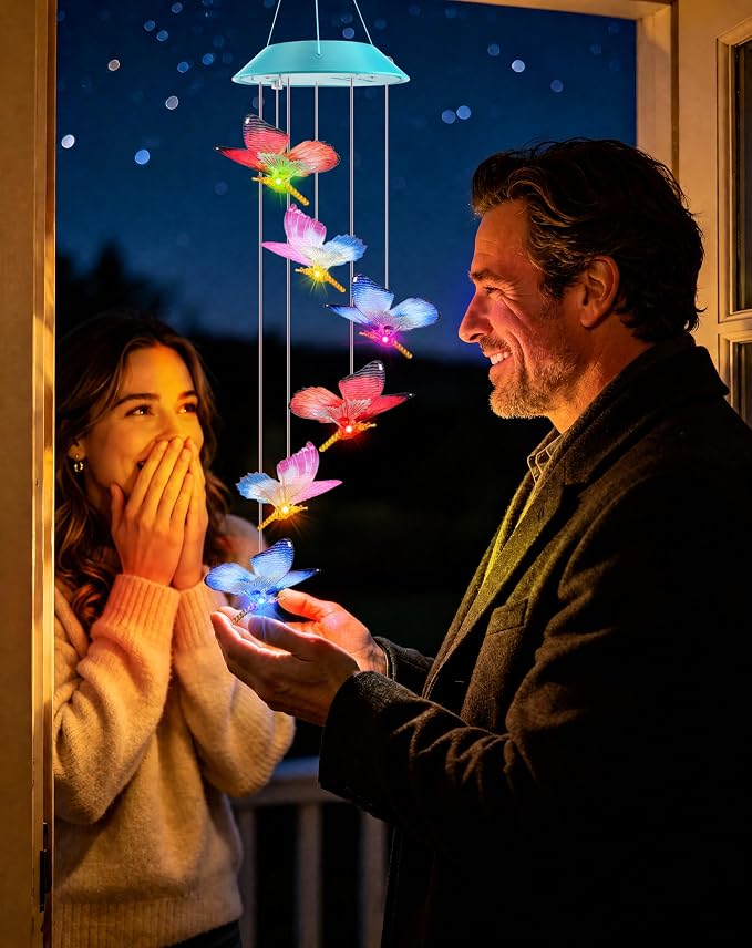Zeiliuled Solar Wind Chime,Color Changing Dynamic Butterfly Wind Chimes | Solar Outdoor Decorative Mobile Lights for Garden, Yard, Patio, Window Decorations, Gift for Women Mom Girls