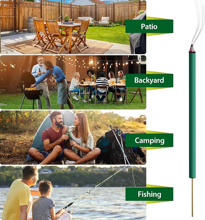 KICKOUTOR Mosquito Repellent Incense Sticks with Natural Citronella Oil, 24 Count DEET-Free Outdoor Protection for Patios, Backyard Gatherings & Camping, Up to 2.5-Hour Against Gnats & No-See-Ums