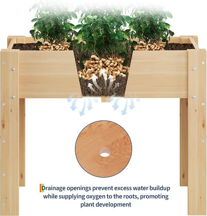 34x18x30IN Wooden Raised Garden Bed with Legs, Elevated Reinforced Large Planter Box for Vegetable Flower Herb Outdoor, Standing Growing Bed for Gardening/Backyard/Patio/Balcony, Liner Included