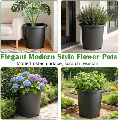 16 inch Deep Large Planters for Outdoor Plants, 4-Pack Plastic Plant Pots with Drainage Holes, Heavy Duty 10 Gallon Garden Planter for Tomato, Vegetables, Flower Growing Deeper -16" Wx15"H, Dark Gray