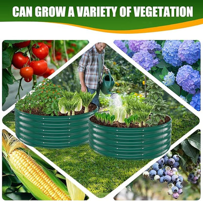 TBMLC 17" Tall Elevated Round Metal Rised Garden Bed- 4'x4' in Size and 0.8MM Thick Durable Planter Box for Vegetables Flowers Succulent at Patio/Garden Outdoor (Dark Green, 4FT Diameter)