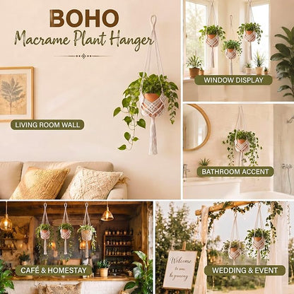 Shappy 1 Pack Boho Macrame Plant Hanger, Large Hanging Planter Plant Holder Pot Hanger Hanging Basket Wall Planters, Plants Lover Gift for Indoor Garden (Diamond Knot Macrame,White)