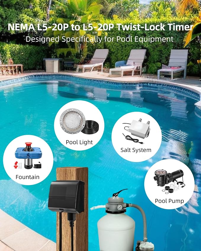 Digital Pool Pump Timer,NEMA L5-20R Plug-in Timer with Dual Outlets