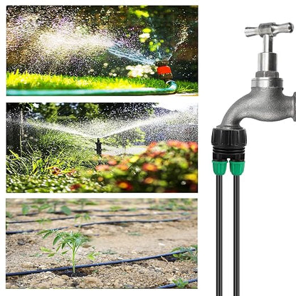 Garden Hose Adapter 3/4 to 1/4 Inch 2 Way Drip Irrigation Tubing Connectors Lock Barbed Design 3/4 US Standard GHT Thread 5 Pack (2 -Way to 1/4" Pipe Connector)